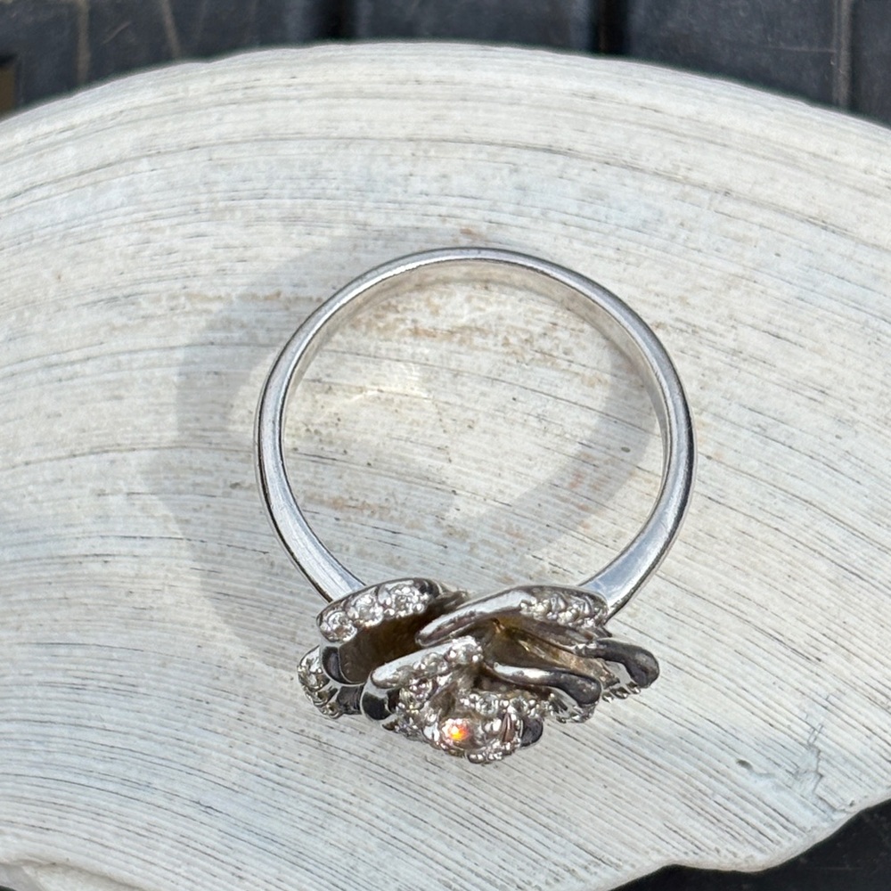 Sterling Silver Simulated Diamond Cubic Zirconia Flower Rose Ring Size 10 Bold - Picture 10 of 13